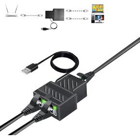 Ethernet Splitter Gigabit, 1000Mbps Ethernet Splitter 1 to 2 High Speed [2 Devices Simultaneously Networking],Either Internet Splitter with USB Power Cable, LAN Splitter for Cat 5/5e/6/7/8 Cable