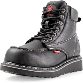 SUREWAY Mens Heavy Duty Wedge Moc Toe Work Boots for Men-Soft Toe,Comfortable Durable,Goodyear,Oil/Slip-Resistant,6 in Safety Industrial Construction Boots/Shoes
