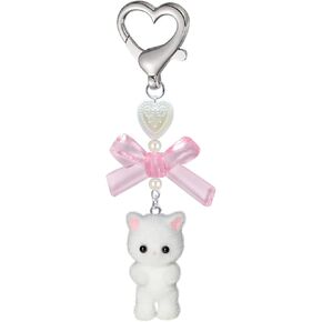 Cute Cat Keychain,Fuzzy Kitty Cat Decor Gifts Cat Lovers Y2K Heart Bow Pendent Women Girls Kawaii Cat Bag Charm