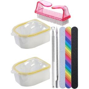 Nail Soaking Bowl, Borogo 2PCS Soak Off Gel Polish Dip Powder Remover Manicure Bowl for Acrylic Nails, Nail Brush, Cuticle Pusher, Cuticle Peeler, 100/180 Nail File, Buffer Block Black