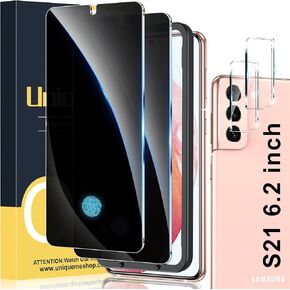 UniqueMe [2+2]Pack Compatible with Samsung Galaxy S21 6.2 inch Privacy Screen Protector and Camera Lens Protector[Support Fingerprint Unlock] with Easy Installation Tool[Not Glass][7H Hardness]【Not for S21 Plus/S21 FE/S21 ultra 】