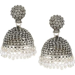 Efulgenz Indian Earrings Indian Oxidized Jewelry for Navratri Boho Vintage Antique Tribal Crystal Kundan Indian Oxidized Jhumki Jhumka Dangle Earrings Jewelry.