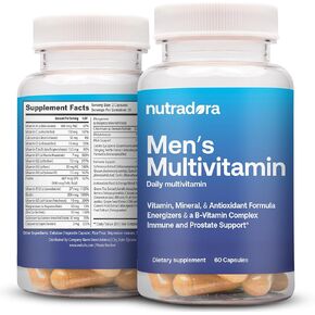 Nutradora Multivitamin for Men - Daily Men's Multivitamins & Multiminerals Supplement for Energy, Focus and Performance with Vitamins A, C, D, E & B12, Zinc, Calcium, Magnesium & More, 30 Days Supply
