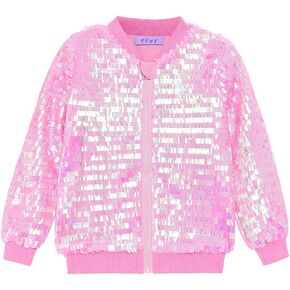YIYI Girls Jackets Sequin Bomber Glitter Sparkly Varsity Kids Shiny Trendy Birthday Party Clothes Halloween Christmas