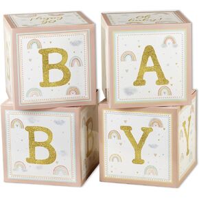 Kate Aspen Pink Woodland Baby Boxes with Letters for Baby Shower Decorations Photo Prop & Nursery Décor (Set of 4 Spells BABY)