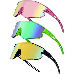 3PACK Youth Baseball Kids Sunglasses UV400 Sports Glasses for 4-12 Boys Girls Cycling Softball Running Goggles