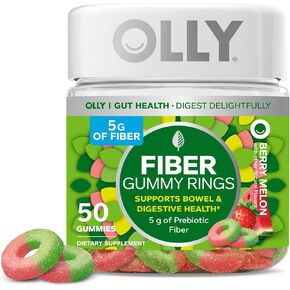 OLLY Fiber Gummy Rings, 5g Prebiotic Fiber, FOS (Fructo-oligosaccharides), Digestive Support, Berry Melon 50ct