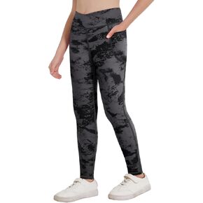 Zaclotre Girls Athletic Leggings Cross High Waisted Yoga Pants for Kids Dance Workout Running Tights with Pockets