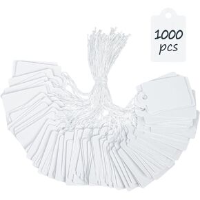 Uniclife 200 Pcs Price Tags 1 Inch Writable Price Labels White Price Display Tags for Pricing Clothing Jewelry Blank Hang Tags Merchandise Marking Tags with Hanging Strings, 1.38" x 0.87"