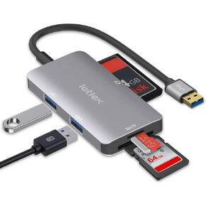 LETLEX 6in1 USB Type A Hub Card Reader – Multiport External Card Reader USB Hub – with SD TF CF & XQD Ports – USB 3.0 Hub SD Card Reader – Plug & Play Card Reader USB Hub – High Speed Data Transfer