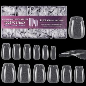 240 Pcs Extra Long C Curve Nail Tips - XXL Clear Fake Straight Square Shape Half Cover Acrylic False Nails with Box for Salons Nail Art,12 Sizes