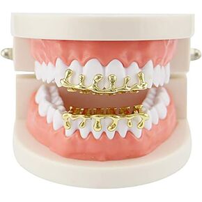 18k Gold Teardrop Bottom Grillz 6 Teeth Caps Top and Bottom Set Teeth Drip Cap Grillz
