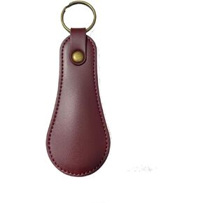 Leather 6"" Long Shoe Horns with Protective Sleeve, Portable Travel Leather Shoe Horn, Copper Tone Key Ring Included,
