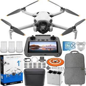 DJI Mini 4 Pro Folding Drone with RC 2 Remote (With Screen) 4K HDR Video, Under 249g, 34 Mins Flight Time, Omnidirectional Vision Sensing Bundle with 1 Year DJI Care Refresh Plan & Accessories