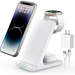 Wireless Charging Station, 3 in 1 Fast Wireless Charger Stand for Multiple Devices Apple Watch Ultra Series 9 8 7 6 SE 5 4 3 2, iPhone 15 14 13 12 11 Pro Max/Plus/Mini/X/XS/Max/XR/SE, Airpods Pro 2 3