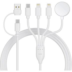 4 in 2 Multi Charging Cable for Apple Watch Charger iPhone,USB C Cable Universal Travel Charger with iOSPort Type C Compatible with iPhone 15 14 13 iWatch Series 9/8/7/6/5/4/3/2/1 Galaxy S23 S22-4FT
