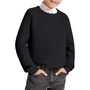 Haloumoning Boys Crewneck Knit Sweaters Kids Fashion Long Sleeve Solid Color Pullover Tops 7-14 Years