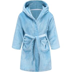 Kids Toddler Boys Girls Fleece Robe Soft Hooded Bathrobe Pajamas Sleepwear 2-16 Years