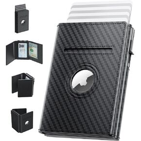 [𝟮𝟬𝟮𝟯 𝗡𝗲𝘄] Smart Air Tag Wallet for Men, Pop Up wallet with AirTag Holder, Apple AirTag Wallet with Trifold Leather Slots Credit Card Holder RFID Blocking Minimalist Wallet(No Airtag Included)