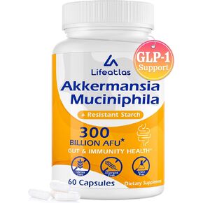 300 Billion AFU Akkermansia Muciniphila - Live Akkermansia Probiotics for Women & Men, for GLP-1, Digestive, Gut, Immune & Overall Health, Enhances Gut Digestive Lining Function, 60 Capsules