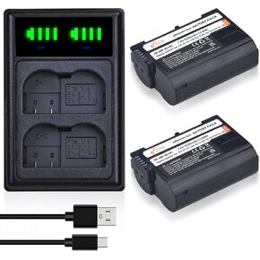 Pickle Power EN-EL15C EL15a EL15b EL15 Battery and LED Dual Charger for Z6 Z7 D850 D750 D810 D850 D7500 D7200 D7100 D7000 D500 D600 D610 D800 D800E D810A,1 V1 Cameras