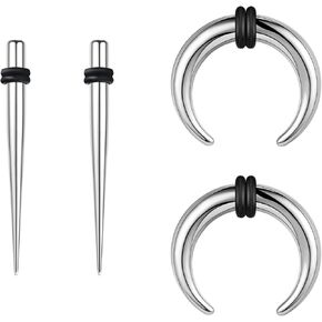 BodyAce 4Pcs Septum Pincher Ear Tapers, 16G 14G 12G 8G 6G 4G 2G Body Piercing Assistant Tool, Surgical Steel Insertion Pin for Ear Nose Nipple Lip Stretcher