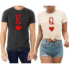 تي شيرت للزوجين من K وQ of Hearts، قمصان متطابقة له ولها، تي شيرت كاجوال مطبوع عليه حروف مضحكة وجذابة
