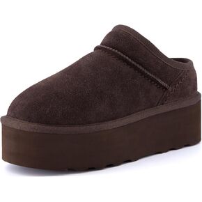 CUSHIONAIRE Women's Huggy Genuine Suede Cozy Mule Platform +Memory Foam, Wide Widths Available, Black 7.5