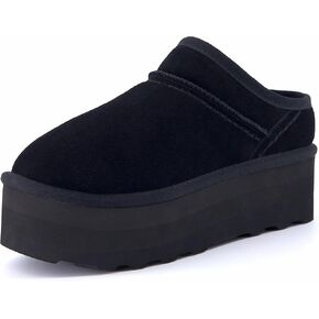 CUSHIONAIRE Women's Huggy Genuine Suede Cozy Mule Platform +Memory Foam, Wide Widths Available, Black 7.5