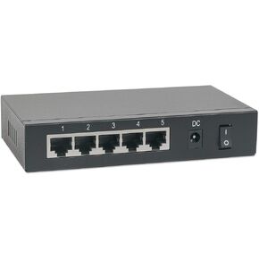 Intellinet PoE++، محول جيجابت إيثرنت مزود بـ 5 منافذ مع ممر PoE - ميزانية طاقة 65 وات عبر طاقة التيار المتردد وميزانية طاقة 95 وات عبر POE PD، قابل للتركيب على الحائط، بدون مروحة وهادئ - ضمان 3 سنوات Mfg -561808