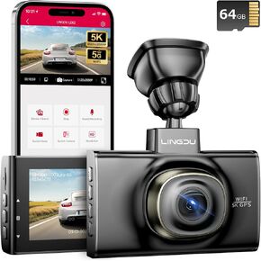 LINGDU LD02 5K Dual Dash Cam 5GHz WiFi/GPS, 4K+2K Dash Cam Front and Rear, Super Night Vision, WDR, Parking Mode, Dash Camera for Cars with App, G-Sensor, Voice Control, 64GB Card Included