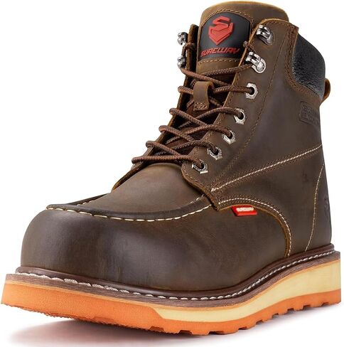 SUREWAY Mens Heavy Duty Wedge Moc Toe Work Boots for Men-Soft Toe,Comfortable Durable,Goodyear,Oil/Slip-Resistant,6 in Safety Industrial Construction Boots/Shoes in Kuwait