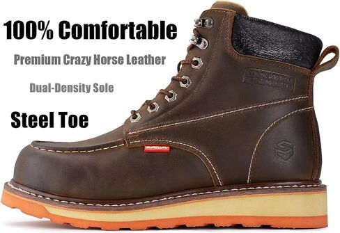 SUREWAY Mens Heavy Duty Wedge Moc Toe Work Boots for Men-Soft Toe,Comfortable Durable,Goodyear,Oil/Slip-Resistant,6 in Safety Industrial Construction Boots/Shoes in Kuwait