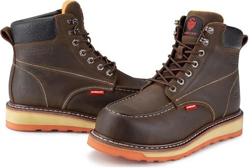 SUREWAY Mens Heavy Duty Wedge Moc Toe Work Boots for Men-Soft Toe,Comfortable Durable,Goodyear,Oil/Slip-Resistant,6 in Safety Industrial Construction Boots/Shoes in Kuwait