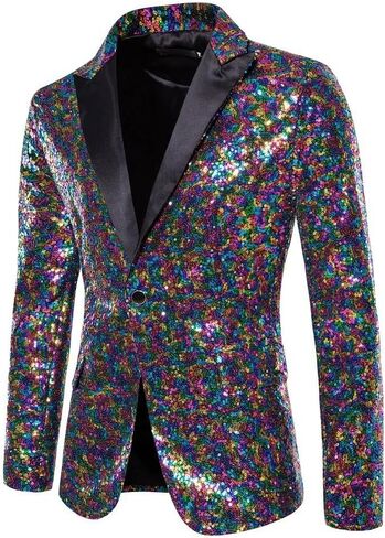 【5sizes 6colors Mens One Button Sequin Dress Suit Jacket Party Festival Tuxedo Sport Coat in Saudi Arabia