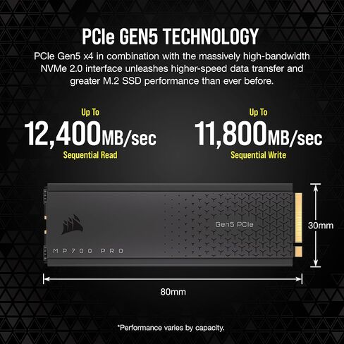 Corsair MP700 PRO 1TB M.2 PCIe Gen5 x4 NVMe 2.0 SSD – M.2 2280 – Up to 11,700MB/sec Sequential Read – High-Density TLC NAND – Black in Kuwait