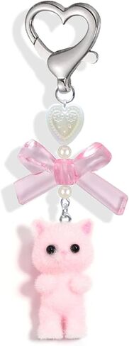 Cute Cat Keychain,Fuzzy Kitty Cat Decor Gifts Cat Lovers Y2K Heart Bow Pendent Women Girls Kawaii Cat Bag Charm in Saudi Arabia