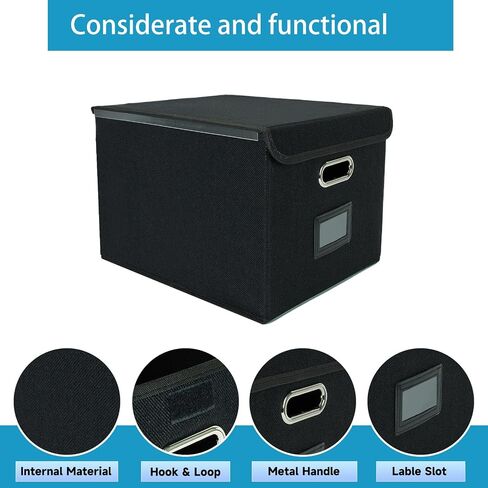 Portable File Organizer Box with Lid with Plastic Slide, Decorative Collapsible Linen Hanging Home/Office Filing System Box for File and Folders Storage Collapsible Linen File Box for Letter… in Saudi Arabia