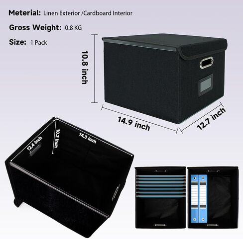Portable File Organizer Box with Lid with Plastic Slide, Decorative Collapsible Linen Hanging Home/Office Filing System Box for File and Folders Storage Collapsible Linen File Box for Letter… in Saudi Arabia