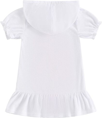 Girls Hooded Terry Cover Up Swimsuit Zipper Swim Dress Short Sleeve Ruffle Coverups Bathing Suit Swimwear in Saudi Arabia