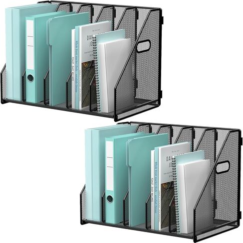 Desktop File Magazine Folder Holder 5 Vertical Compartments, Desk Organizer Vertical Magazine Folder Organize with Side Handles, for Office Home School, Black in Saudi Arabia
