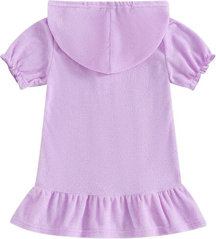 Girls Hooded Terry Cover Up Swimsuit Zipper Swim Dress Short Sleeve Ruffle Coverups Bathing Suit Swimwear in Saudi Arabia