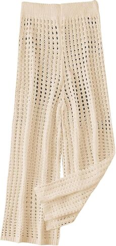 SHENHE Girl's Sheer Crochet Swim Cover Up Hollow Out Beach Palazzo Pants Knit Coverups in Saudi Arabia