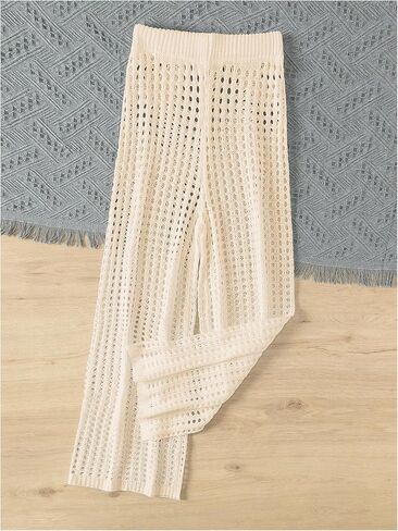 SHENHE Girl's Sheer Crochet Swim Cover Up Hollow Out Beach Palazzo Pants Knit Coverups in Saudi Arabia