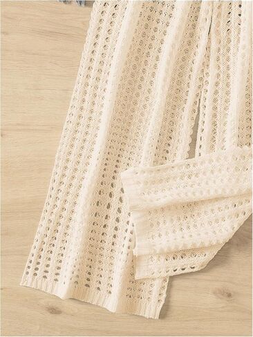 SHENHE Girl's Sheer Crochet Swim Cover Up Hollow Out Beach Palazzo Pants Knit Coverups in Saudi Arabia