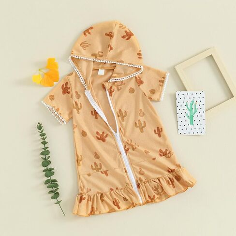 Girls Swim Cover Up Kid Hooded Zip-Up Terry Swimsuit Coverup Towel Bathing Suit Bathrobe Pool Swim Beach Robe Dress in Kuwait