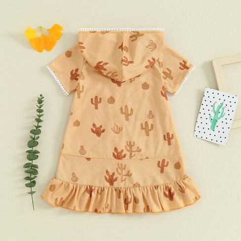 Girls Swim Cover Up Kid Hooded Zip-Up Terry Swimsuit Coverup Towel Bathing Suit Bathrobe Pool Swim Beach Robe Dress in Kuwait