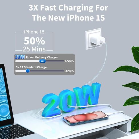 iPhone 11 12 13 14 Fast Charger,[Apple MFi Certified] 2Pack 20W iPhone Charger Fast Charging Block Adapter with 10FT USB-C to Lightning Data Sync Charging Cord for iPhone14 13 12 11 Pro Max Xs Xr X 8 in Kuwait