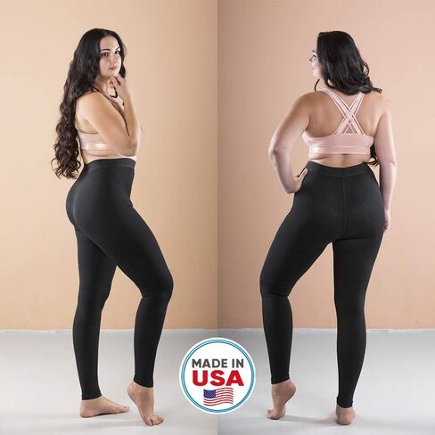 Extra Firm Footless Graduated Compression Microfiber Leggings Opaque Tights for Women (20-30 mmHg) with Control Top (Large) in Saudi Arabia