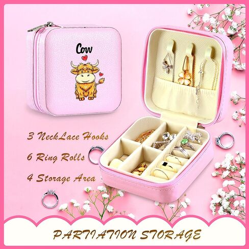 حقيبة مجوهرات السفر من BJDAMAI - صندوق مجوهرات للنساء، إكسسوارات أساسيات السفر، هدية سفر، مناسبة للخاتم والأقراط والقلائد وتخزين أحمر الشفاه! (مرآة-وردي) in Kuwait